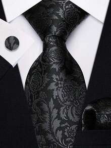 Men Tie Sets Classic Fashion Necktie Set With Cufflink For Business Party - Black - View 1