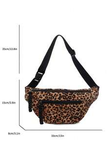 女士时尚豹纹冬季斜肩腰包，编织拉链休闲腰包，户外运动斜挎胸包 - 棕色 - 查看 5