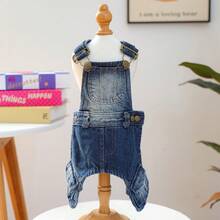 Dog Blue Denim Overalls With Pockets Stylish Distressed Dog Jeans For Small Dogs - Blue - View 5