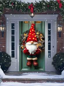 1 Christmas Dwarf Wreath Door Banner, Made Of Polyester Material, Does Not Require Electricity, Suitable For Indoor/Outdoor Holiday Wall Decoration For Families And Gatherings