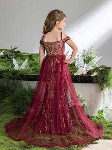 ALISA&LEO Delicate Spaghetti Strap Sequin Flower Girl Dress With Sheer Skirt And Heart Neckline For Wedding Ceremonies, Formal Galas, Evening Receptions, Award Ceremonies, Holiday Celebrations