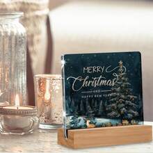 Panneau acrylique de renne de Noël bleu d'hiver, décoration de bureau Wonderland gelé - Joyeuses fêtes et bonne année, décorations de Noël bleu givré pour la maison, centre de table élégant