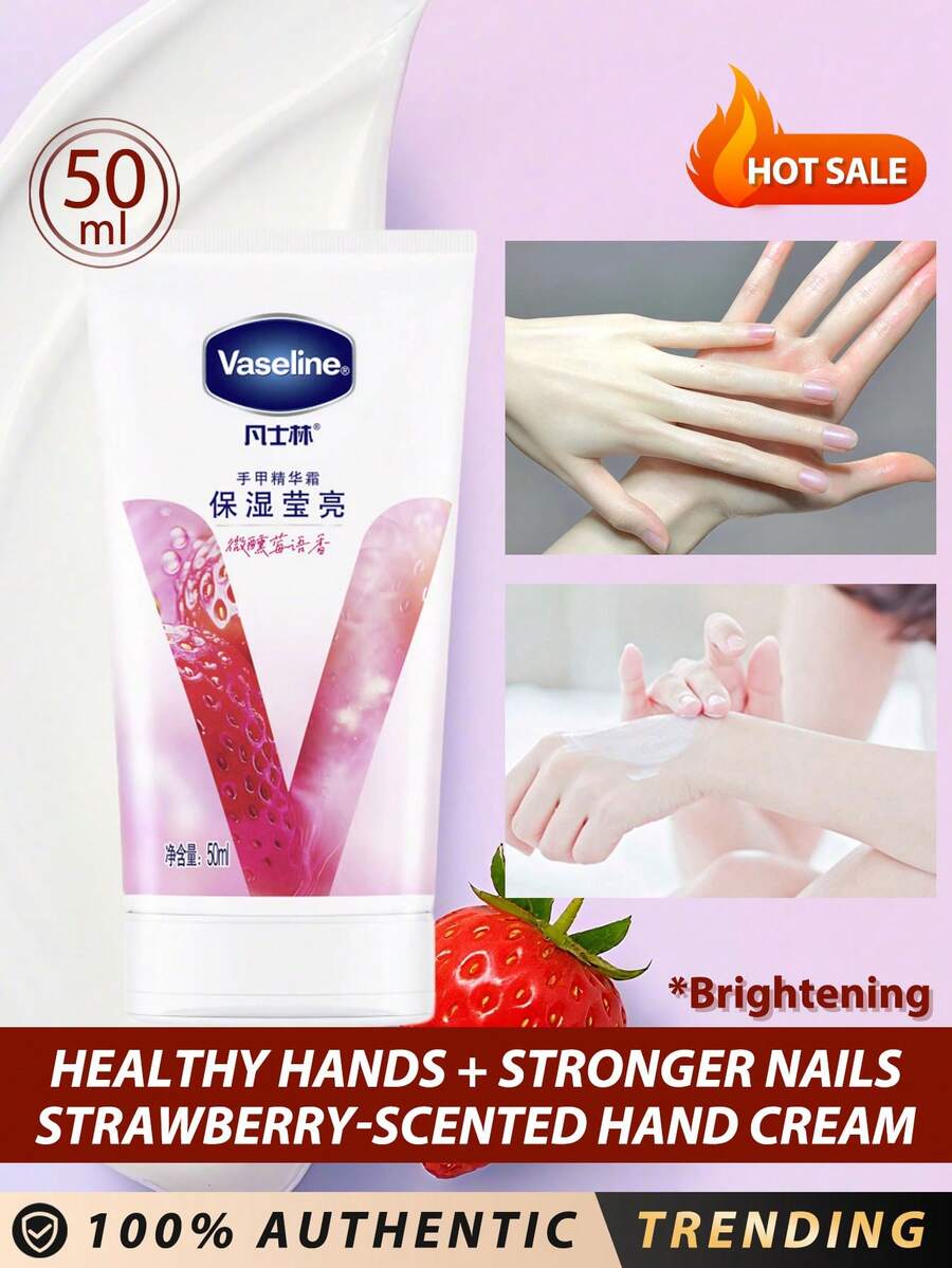 Vaseline Intensive Care Healthy Hands + Stronger Nails Strawberry-Scented Hand Cream 50ml / Brightens The Skin, Moisturizes And Hydrates It With A Long-Lasting Fragrance. It Is Suitable For Both Men And Women And Can Be Used Throughout The Four Seasons. - Strawberry-scente 50ml - View 1