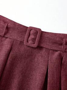 EARO Women's High Waist Slimming Gray Versatile Elegant Loose Daily Commute Casual Design Elastic Waist Adjustable Belt A-Line Skirt Spring Red - Red - View 3