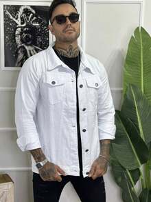 Men's Denim Jacket - 白色 - 查看 3