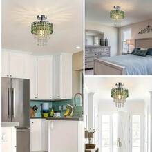 特制绿色八角珠泪滴形水晶吊灯，迷你金色走廊复古吸顶灯，树枝吊灯，半吸顶式吸顶灯，现代厨房和卧室吸顶灯具，E14灯座（不含光源） - 20厘米/7.87英寸 - 查看 10