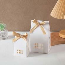 12pcs House Shaped Gift Boxes, Brown & White Cardboard Candy Boxes, Wedding Favors With Ribbon, Window Design, For Gifts, Anniversary, Birthday Party, Valentine's Day - Multicolor - View 8