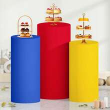 Cylinder Covers Set Of 3 Spandex Cylinder Pedestal Stand Covers Red Cylinder Cover Round Pedestal Cylinder Covers Multicolor Pedestal Cover For Wedding Party Ceremony DecorationKF - H - Xem 5
