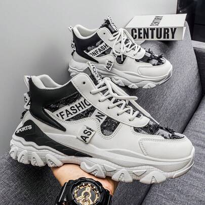 New Men's Thick Sole Casual Chunky Sneakers, Fashionable High-Top Sneakers