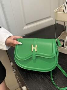 女士斜挎包，带翻盖扣 - 綠色 - 查看 3