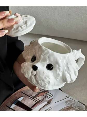 1 set de tasses en céramique mignonnes, tasse tridimensionnelle en forme de chiot nuage, design élégant et raffiné de tasse à café avec couvercle, cadeau d'anniversaire, bénédictions de fête