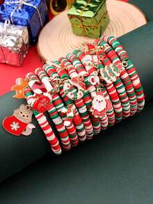 6/12/24 قطعة/مجموعة من اكسسوارات عيد الميلاد، سوار خرز من الطين الناعم، سوار هدية بابا نويل، اكسسوارات يدوية بألوان متباينة للأعياد