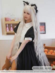 7JHH WIGS 44 Inch Extra Long Gray White Cosplay Wig With Bangs Loose Long Curly Gray White Wig Soft Synthetic Heat Resistant Lolita Maid Costume Wig For Women & Girls Party Wedding Rapunzel Use - 淺灰色 - 查看 4