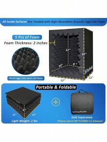 TroyStudio Portable Vocal Booth, Large Foldable Microphone Isolation Shield, Music Recording Studio Sound Echo Absorbing Box, Desk & Stand Use Reflection Filter With Thickened Dense Acoustic Foam