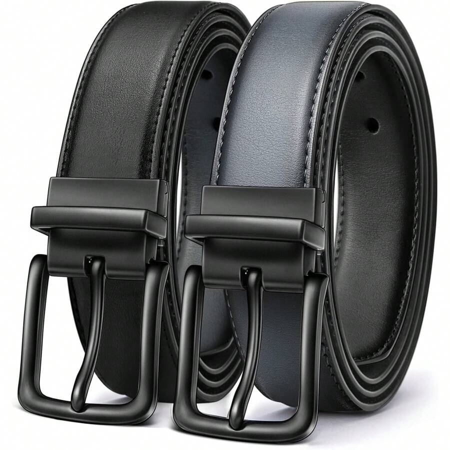 Men's Reversible Adjustable Belt - 1.25" Cut For Fit, 2 Sides In 1 Belt, Ideal For Gifts - 黑色/神聖灰色4173 - 查看 1