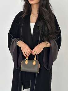 1pc Women Minimalist Color Block Sleeve Style Long Dress, Elegant Cardigan Maxi Abaya Suitable For Everyday & Festivals, Modest Kaftan