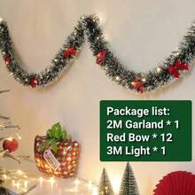 2M Guirnalda navideña para decoración de hogar, fiesta, pared, puerta, árbol de Navidad, con tiras de oropel y lazos - Multicolor - Ver 12