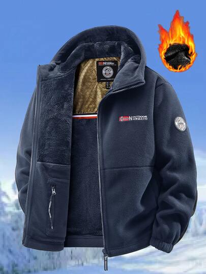 Men's Autumn/Winter Casual Jacket With Fleece Lining, Graphene Heating, Hooded Sportswear Top