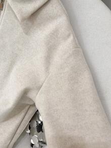 GMFP 女士纯色落肩长袖休闲羊毛拉链白色外套，冬季 - 白色 - 查看 7