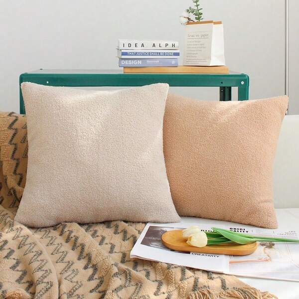1pc Teddy Fleece Cushion Cover 45x45cm Soft Throw Pillow Covers For Sofa Bedroom Minimalist Solid Color Plush Cushion Cover Home Decor, No Insert