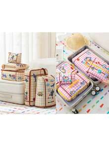 5个装可爱便携式旅行收纳袋，旅行衣物内衣鞋收纳袋防水行李箱衣物收纳袋，防水旅行行李收纳衣物收纳盒，开学季行李收纳袋，可收纳衬衫、袜子、内衣，非常适合户外旅行、商务旅行、露营和徒步旅行！开学季，旅行配件，旅行必需品，旅行包，假期，学校用品，收纳袋，宿舍必备品，大学 - 彩色 - 查看 11