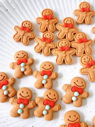 20/10個 クリスマスジンジャーブレッドマン レジン装飾アクセサリー、小さな贈り物の装飾アクセサリー、DIY手作り素材、ホーム使用、クリスマスツリー、ギフト、携帯ケース、水筒、ステッカー、ヘアアクセサリー、クッキー型クラフトアイテム、クリスマスギフト、ホリデーギフトに適しています