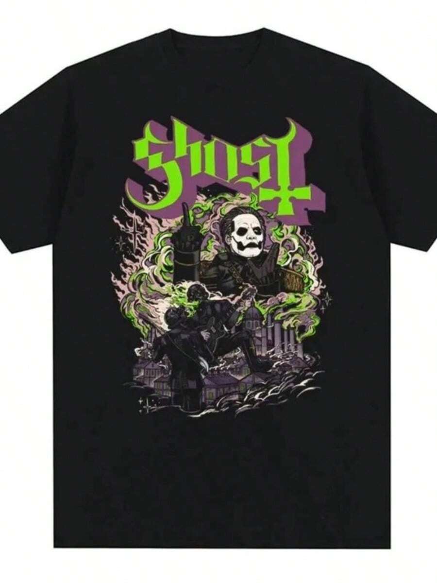 New Ghost Rock Band Graphic Print T Shirt Men Women Fashion Casual Rock Streetwear Short SLEEs Ve Plus Size T Shirt UniSexs Tee Top - 黑色 - 查看 1