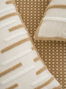 1pc Striped Embroidered Throw Pillow Cover, Classic Farmhouse Polyester Cushion Cover, Pillow Insert Not Included, Multi-Scene Home Decor