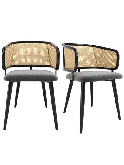 Dining Chairs, Chairs Rattan Backrest, Fluwelen Cushion Seat Cushion, Com Tafel Breathable, Moderne Restaurants, Living Rooms Cafes view 3