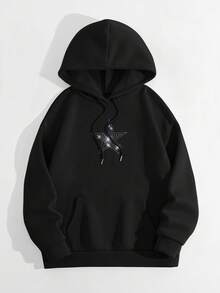 Sweat-shirt à capuche court avec strass en forme d'étoile LOVE JOYY pour femmes, ample, élégant et décontracté, parfait pour le port quotidien en automne et en hiver. Top noir à manches longues