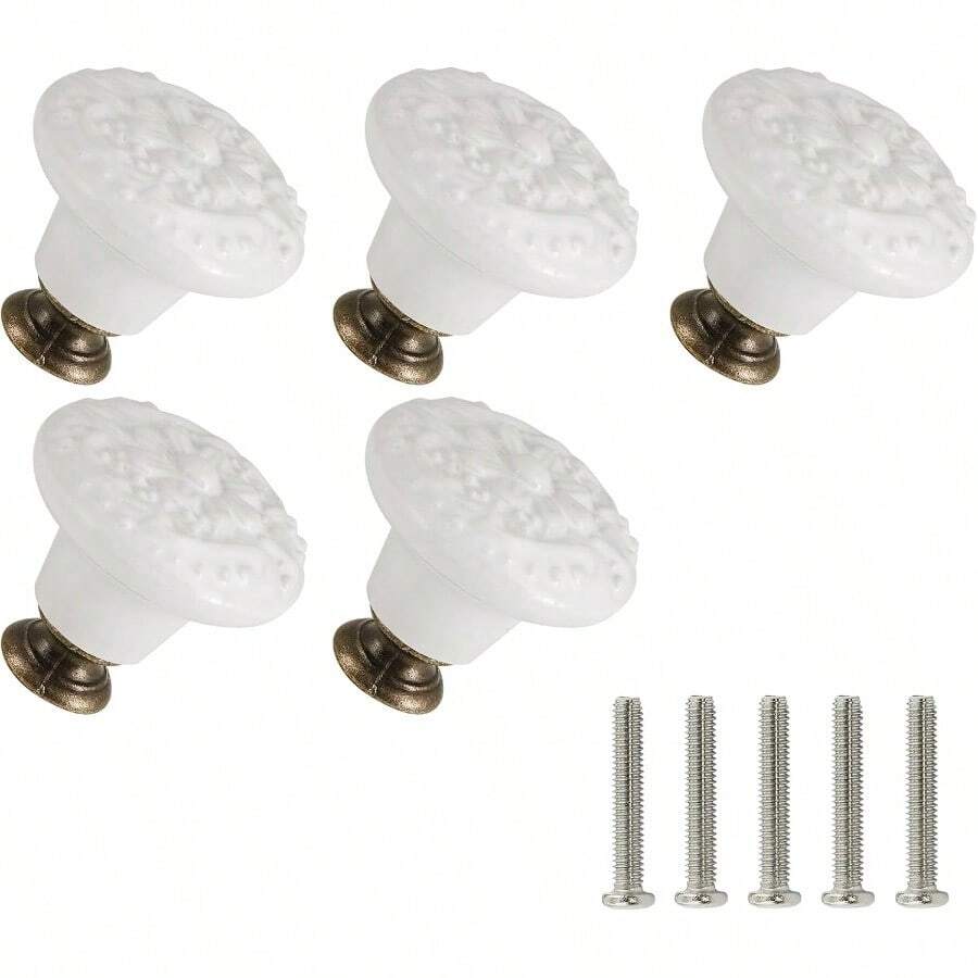 Zernmiarder Juego de 10 pomos de cerámica blanca para cajones de flores tiradores de clóset antiguos con tornillos para armarios cajones armarios y proyectos de bricolaje - Blanco - Ver 1