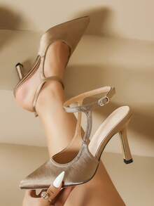 Women's Pointed Toe Stiletto Heels, Fashion Versatile Mules,High Heels - Khaki - View 2