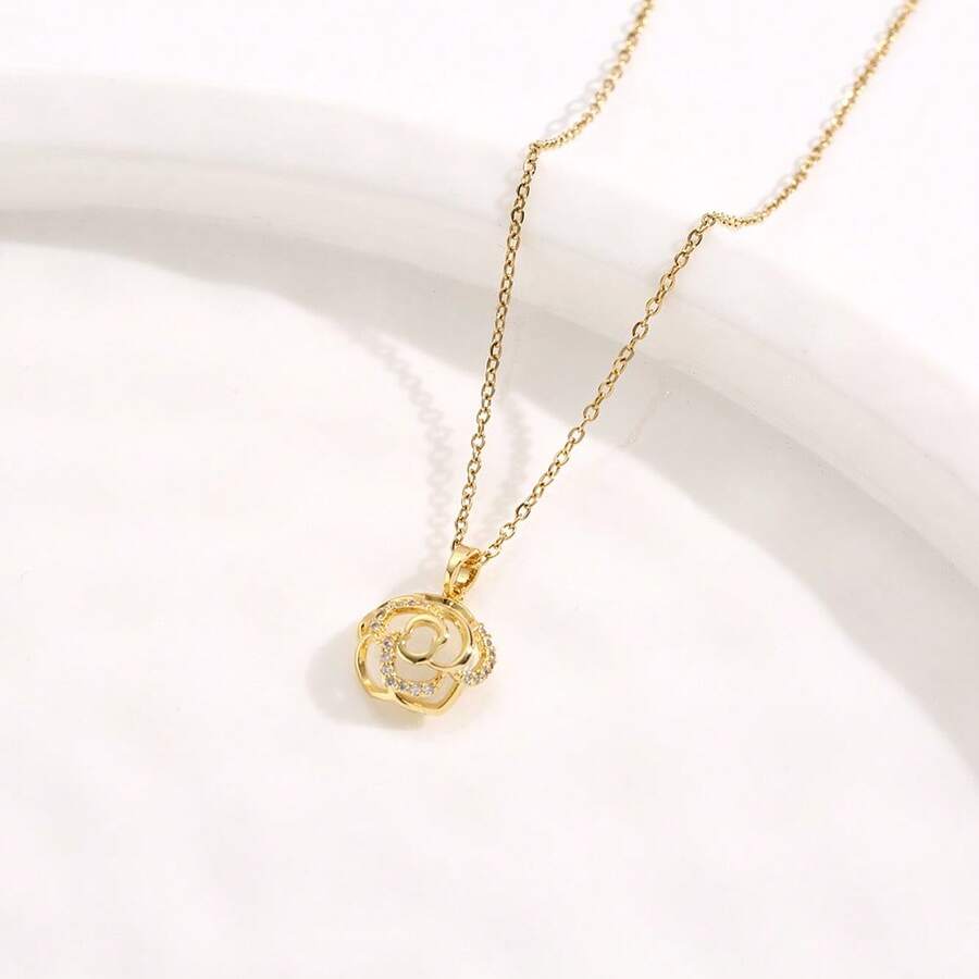 1pc Delicate Floral Cat Eye Pendant Necklace, Minimalist Chic Choker Necklace