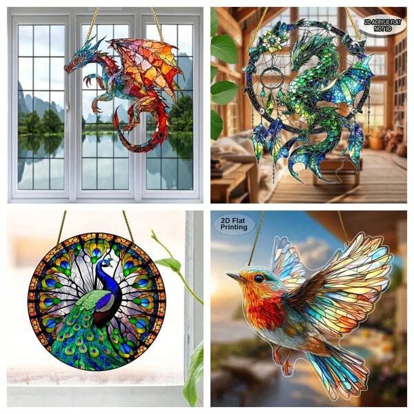 1 Pc Acrylic Dragon Suncatcher Hanging Ornament - Fantasy Themed Sun Catcher For Windows, Versatile Decoration For Christmas, Halloween, Eanukkah - Office, Room, Kitchen, Garden Decor, Universal Attachment, Electricity-Free