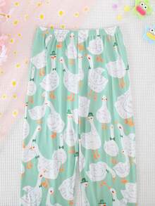 2 st/set för flickor och tonåringar, casual, tecknat svanmönster, långärmad kofta och byxor, nattlinne, flamskyddsmedel, året runt - Limegrön - Visa 9