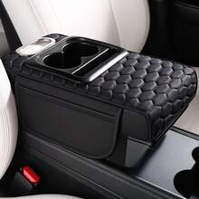 [Car Armrest Pad]Multifunctional Car Armrest Pad | Fashionable Embroidered Pattern Center Console Heightening Pad, With Cup Holder, Tissue Box And PU Leather Side Storage Pocket - Multicolor - View 8