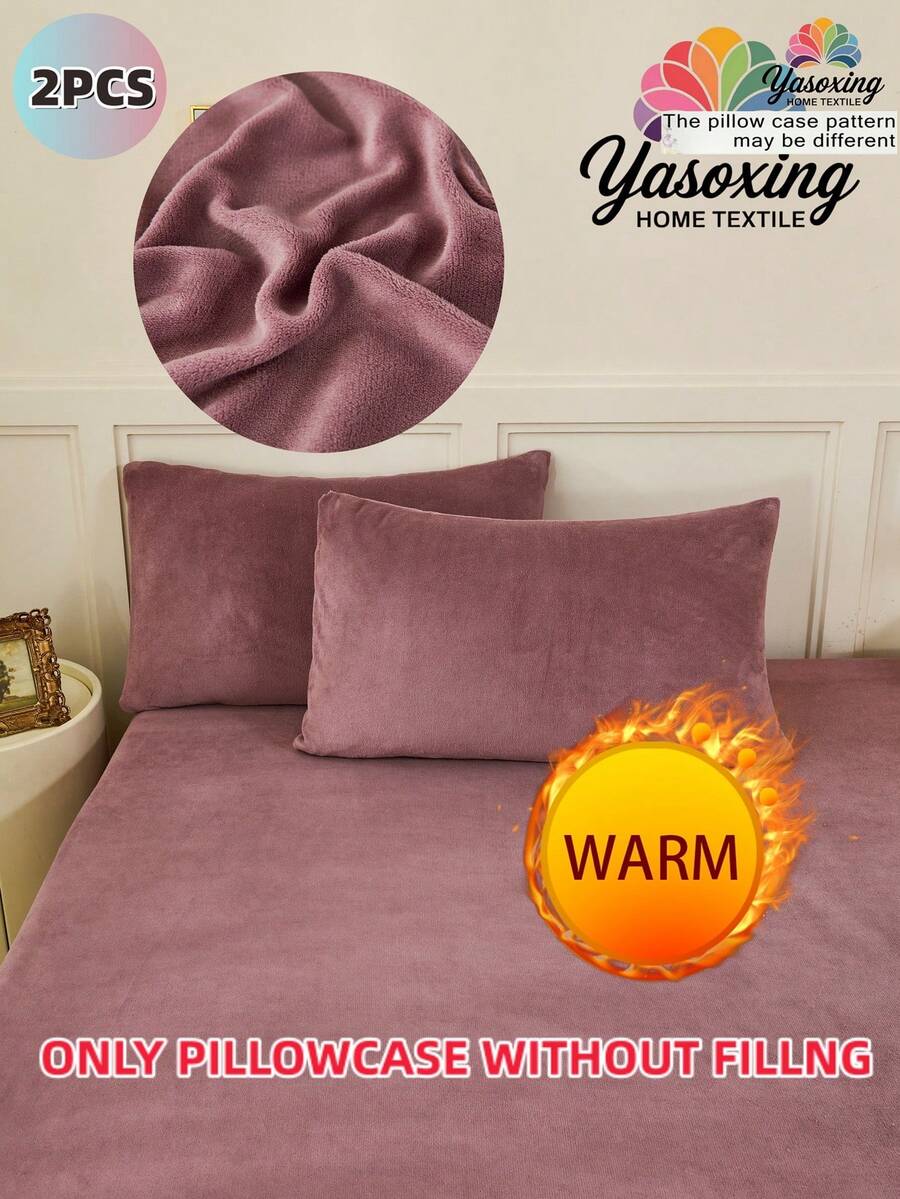 2 Stücke/Set staubiges Rosa super weiche Samt warme flauschige einfarbige Kissenbezüge aus Kristall-Fleece, kuschelig, leicht, mit Umschlagverschluss, einfarbig, Bett Kissenbezug, für Schlafzimmer, Studentenwohnheim, Bettwäsche, Einzelbett, Queensize, Kingsize