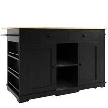 Kitchen Island, Kitchen Cart Equipped With Power Strip, Kitchen Cabinet, Serving Cart With Worktop, Buffet Cabinet, Dining Cart With Wood Grain, Buffet Cabinet, Black - 1 - View 4