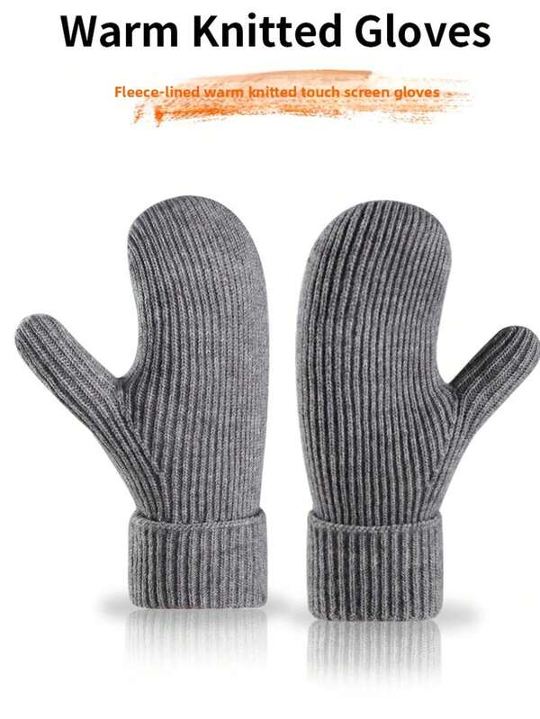 Women's Thickened Knitted Gloves, Double-Layer Warm Ski Gloves, Outdoor Cycling Full Finger Gloves