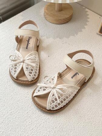 2025夏季新款镂空编织头儿童凉鞋，新款韩版女童蝴蝶结公主裙鞋