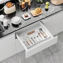 Silverware Organizer - Expandable Kitchen Drawer Organizer, Adjustable Utensil Organizer, Cutlery Tray Forks, Knives, Multipurpose Kitchen Organizers And Storage Solution, Black, Large - 大號+白色 - 查看 9