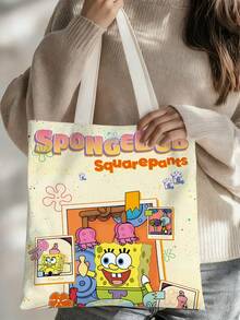 SPONGEBOB 1PC The New Large-Capacity Commuter Canvas Bag From SpongeBob SquarePants Features An Anime Kawaii Cartoon Pattern And A Fashionable Campus Design. It Is Perfect For Halloween, Christmas, Graduation Season, Back-To-School Season, And Happy Birthday Gifts. It Is A Cartoon SpongeBob Canvas Bag Suitable For Friends, Classmates, Best Friends, And Couples