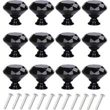 YourGift 12 Pack Drawer Knobs Diamond Shaped Crystal Glass 40mm Cabinet Knobs Pull Handles 40 mm 12 Pack All Black - Completamentenegro - Ver 1