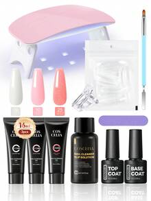 coscelia 11pcs/Set 16ml Pink Extension Gel & Slip Liquid Kit, Includes Base Coat, Top Coat, Nail UV/LED Lamp, DIY Nail Art Supplies, Salon Gift For Women - Multicolor - View 12