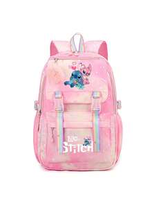 Stitch Student Backpack Large Capacity Rainbow Print Cartoon Outdoor Backpack Large Capacity Makeup Storage Bag, For Lipstick, Brush, Skincare, Mobile Phone, Coin, Small Items - Multicolor - View 1