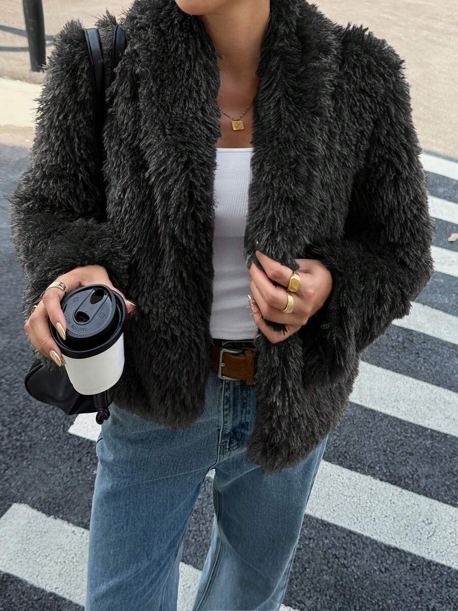 Giacca di pelle elegante imbottita di pelliccia per donna, adatta per l'inverno - nero - Visualizzare 1