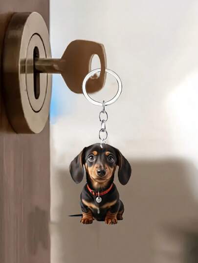 2D Flat Acrylic Keychain - Waterproof Dachshund Design With Red Collar, Ideal Gift For Dog Lovers, Family & Friends, Keychain Accessory | Playful Dog Design | Durable Acrylic, Dog Accessories,Fashionable Backpack Accessory & Gift Idea