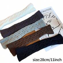 1 Pair Solid Color Casual Knitted Fingerless Gloves/Arm Warmers For Women, Y2K Autumn/Winter Long Knitted Half-Finger Warm Gloves