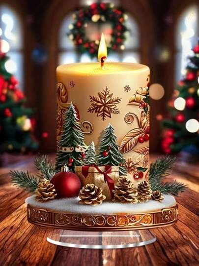 Vela de Natal de cristal acrílico 2D com base coletora de luz - ideal para decoração de casa, escritório e livraria | Expositor de mesa deslumbrante para as festas de fim de ano | Presente de Natal perfeito