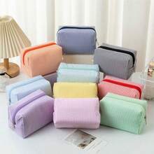 Bubble Yarn Makeup Bag, Large-Capacity Hand-Held Toiletry Bag, Striped Travel Cosmetics Storage Bag, Stationery Pen Case
